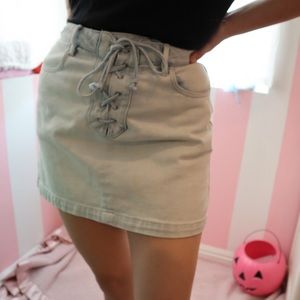 PacSun High Waisted Lace Up Light Wash Denim Skirt